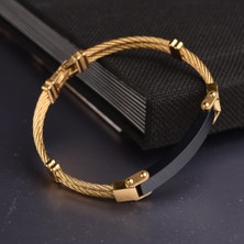 İdol Avm Erkek Kelepçe Bileklik Sarı Siyah Çelik Takı Aksesuar