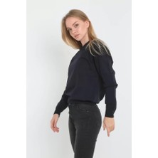 MDB Shop Unisex Uzun Kol Biskilet Yaka Dokuma Triko - Indigo