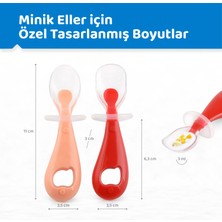 Guqqo Silikon Bebek Mama Kaşık Seti, Diş Kaşıyıcı, 2 Li Set, Kırmızı Pembe