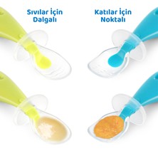Guqqo Silikon Bebek Mama Kaşık Seti, Diş Kaşıyıcı, 2 Li Set, Mavi Yeşil