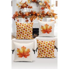 Sonbahar Serisi Çift Tarafı Dijital Baskılı  4'lü Kırlent Kılıfı Seti (Halloween Autumn)
