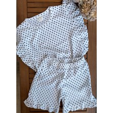 Baby Babyaden Puantiye Desenli Fırfırlı Tişört / Şort Günlük Pamuklu Kız Çocuk Takım
