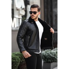 Mero Life Erkek Napa Deri Içi Full Kürklü Yüksek Kalite Slim Fit Siyah Mont & Ceket