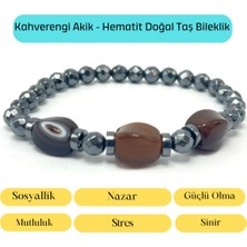 Yıldız Doğal Taş Sertifikalı Kahverengi Akik ve Hematit Doğal Taş Bileklik