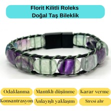 Yıldız Doğal Taş Sertifikalı Florit Kilit Kapama Roleks Doğal Taş Deri Bileklik