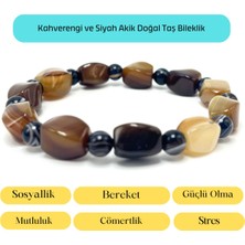 Yıldız Doğal Taş Sertifikalı Kahverengi ve Siyah Akik Doğal Taş Bileklik