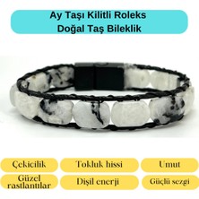 Yıldız Doğal Taş Sertifikalı Ay Taşı Kilit Kapama Roleks Doğal Taş Deri Bileklik