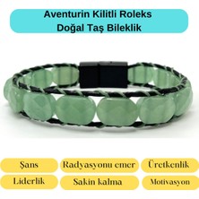 Yıldız Doğal Taş Sertifikalı Aventurin Kilit Kapama Roleks Doğal Taş Deri Bileklik