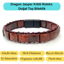 Yıldız Doğal Taş Sertifikalı Dragon Jasper Kilit Kapama Roleks Doğal Taş Deri Bileklik