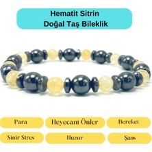 Yıldız Doğal Taş Sertifikalı Hematit Sitrin Doğal Taş Elastik Misinalı Bileklik 8mm