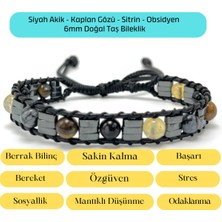 Yıldız Doğal Taş Sertifikalı Siyah Akik - Kaplan Gözü - Sitrin - Obsidyen  6mm Doğal Taş Makrome Bileklik
