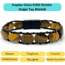 Yıldız Doğal Taş Sertifikalı Kaplan Gözü Kilit Kapama Roleks Doğal Taş Deri Bileklik
