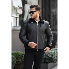 Mero Life Erkek Napa Deri Içi Full Kürklü Yüksek Kalite Slim Fit Siyah Mont & Ceket