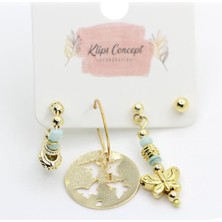 Attach Kl-Dörtlü Kombin Kelebek Detay Gold Renk Küpe