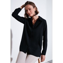 Lela Regular Fit Önü Kısa Arkası Uzun Düz Gömlek Bayan Gömlek 611GO020