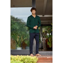 Kly %1oo Pamuk 4 Mevsim Kumaş Önden Düğmeli Büyük Beden Erkek Pijama Takım 9134