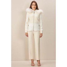 Guitar Kapüşonlu Ekru Dokuma Mont