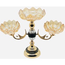 Furkan Gold Ayaklı Füme Bal Cam Şamdan Mumluk Üçlü