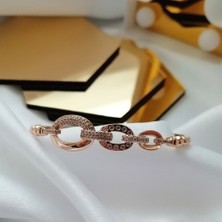 Kilig Jewelry Kadın Vip Çelik Gold-Silver Halka Taş Detay Kelepçe Bileklşk