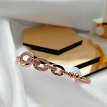 Kilig Jewelry Kadın Vip Çelik Gold-Silver Halka Taş Detay Kelepçe Bileklşk