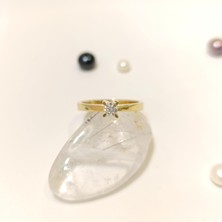 Altın Ofisi 0.17CT F Color Pırlanta Tek Taş Yüzük 14 Ayar Altın Hd Videolu