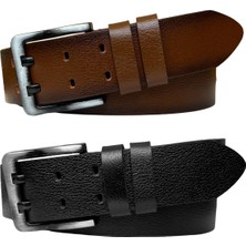 GoDeri Deri Çift Dilli 2'li Set 4.5 cm Tek Parça Kot spor Kemer Siyah tosado=2.li-Çift.dilli