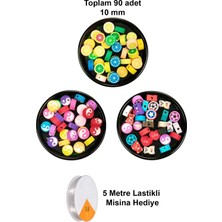 Duof 90 Adet 10 mm Polimer Kil Fimo Boncuk Takı Bileklik + 5 Metre Misina Hediye - Yin Yang - Karışık - Limon