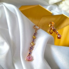 Kilig Jewelry Kadın Vip Çelik Gold Renkli Taş Detay Sallantılı Küpe 70MM
