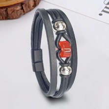 Hg.Aksesuar Kırmızı Akik Doğal Taş Ve Çoklu Deri Bileklik