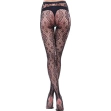 Teddy Wear Çiçek Desenli Fileli Ithal Siyah Külotlu Çorap