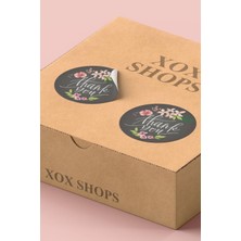 Xox Shops Kuşe Sticker Paketleme Kargo Ambalaj Teşekkürler Etiketi Gri Çiçek Desenli - 90 Adet - ST2035