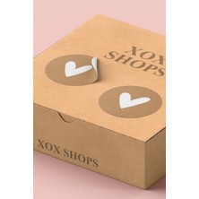 Xox Shops Thank You Sticker Kraft Görünümlü Beyaz Kalp Paketleme Ürün Ambalaj Etiketi - 90 Adet - ST2342