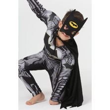 Batman Polyester Disney Marvel Çocuk Kaslı Kostümü - Çocuk Kaslı Kıyafeti Gri Party Polyester Slim