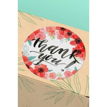 Xox Shops Thank You Sticker   Teşekkürler Etiketi Kırmızı Pembe Çiçek - 90 Adet - ST2049
