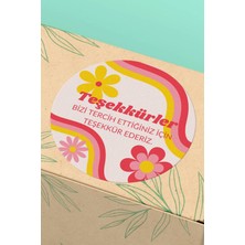 Xox Shops Kuşe Thank You Sticker  Teşekkürler Etiketi Pembe Çiçekli Türkçe - 90 Adet - ST2075