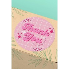 Xox Shops Kuşe Thank You Sticker Teşekkürler   Ürün Etiketi Pembe Kareli - 90 Adet - ST2074