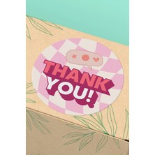 Xox Shops Thank You Sticker Teşekkürler Etiketi Pembe Kareli   Etiketi - 90 Adet - ST2197