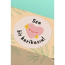 Xox Shops Sticker Pembe Kalpli Sen Bir Harikasın Yazılı   Etiketi - 90 Adet - ST2326