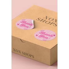 Xox Shops Kuşe Thank You Sticker Teşekkürler Ambalaj Kargo Ürün Etiketi Pembe Kareli - 90 Adet - ST2074