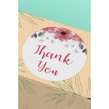 Xox Shops Thank You Sticker Teşekkürler Paketleme Etiketi Pembe Kırmızı Çiçek Desenli - 90 Adet - ST2006