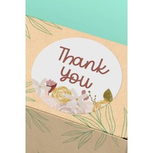 Xox Shops Thank You Sticker Teşekkürler Paketleme Etiketi Krem Kahve Çiçek Desenli - 90 Adet - ST2007
