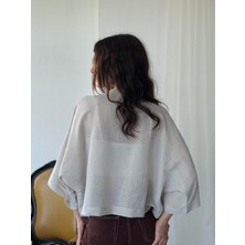 Retrobird Tasarım Dokulu Delikli Mini Kimono Kadın Taş Renkli
