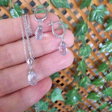 Nun Stone Mavi Topaz Küpe ve Kolye 925 Gümüş Set