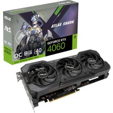 Asus Atlas SHARK-ATS-RTX4060-O8G-V2-GAMING-NVIDIA-GEFORCE-RTX 4060-8GB GDDR6-128BIT-2535MHZ-OC-HDMI-3XDP-DLSS3 Ekran Kartı