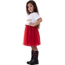 Saltare Kız Çocuk Kırmızı Etek Kırmızı Saten Taç 23 Nisan 29 Ekim Parti Gösteri Eteği Red Tutu Skirt