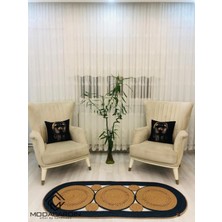 Jüt Hasır Görünümlü Desenli Modern El Örgüsü Oval Halı Kilim