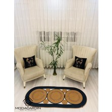 Jüt Hasır Görünümlü Desenli Modern El Örgüsü Oval Halı Kilim
