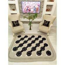 Jüt Hasır Görünümlü Desenli Modern El Örgüsü Dikdörtgen Halı Kilim