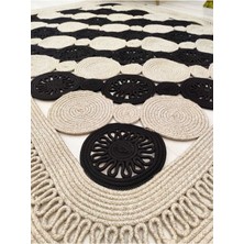 Jüt Hasır Görünümlü Desenli Modern El Örgüsü Dikdörtgen Halı Kilim