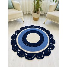 Jüt Hasır Görünümlü Desenli Modern El Örgüsü Daire Halı Kilim
